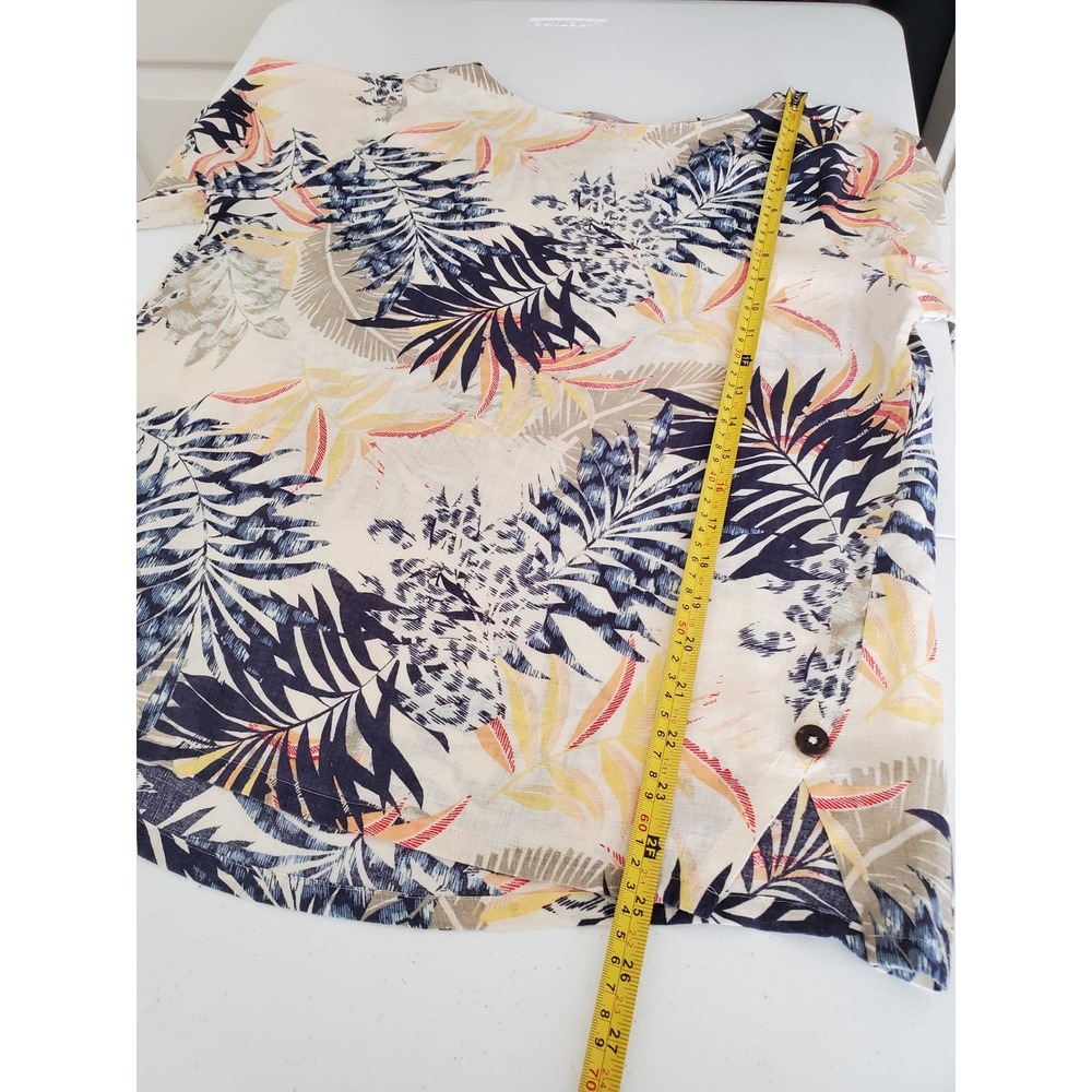 Chico's 1‎ Linen Blend Tropical Leaf Print Sleeve Shirt Top 8-10 Non Iron - Picture 9 of 10